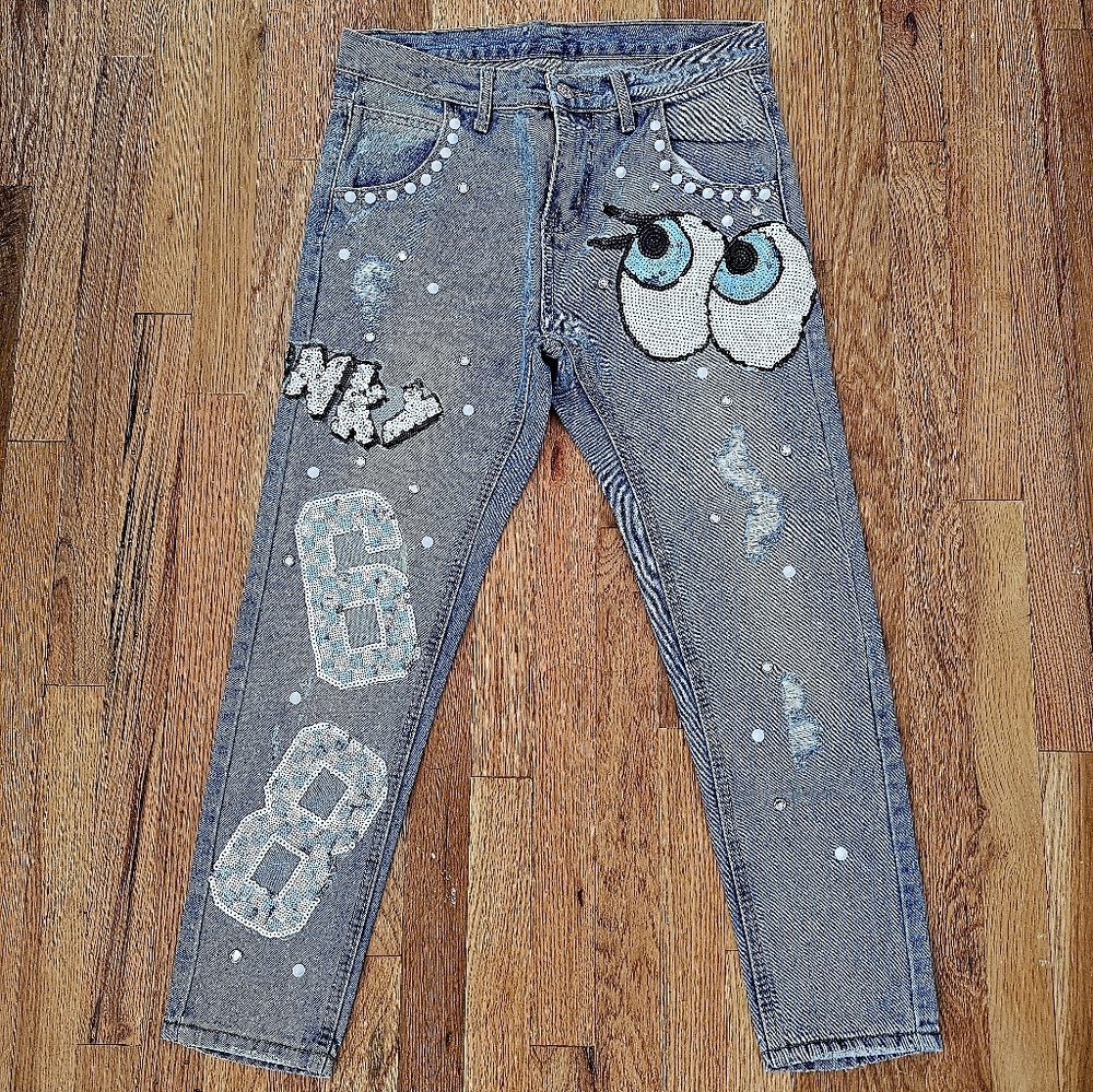 Fun Spangles Decorated Denims-New